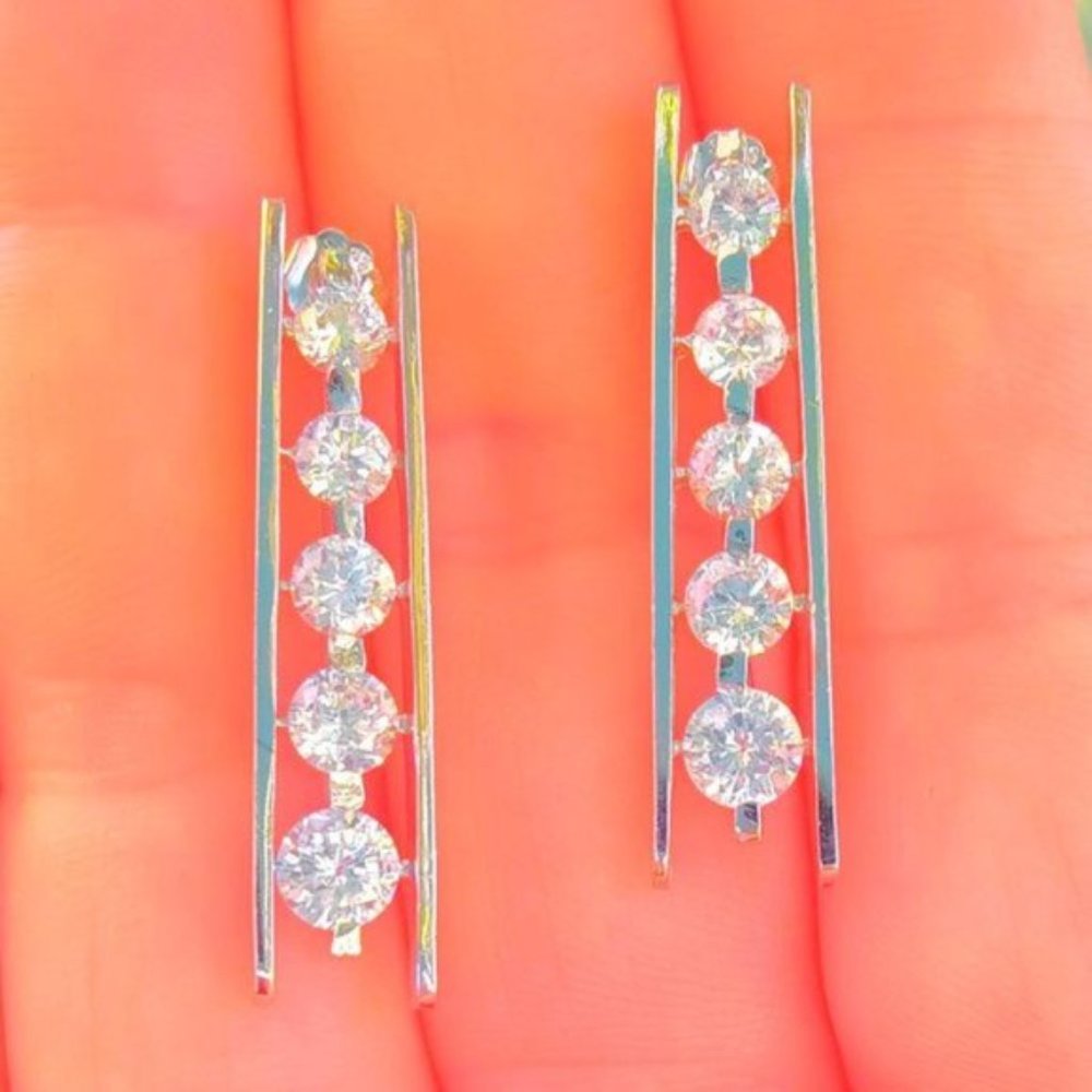 NEW - 925 Sterling Silver CZ Bar Post Earrings